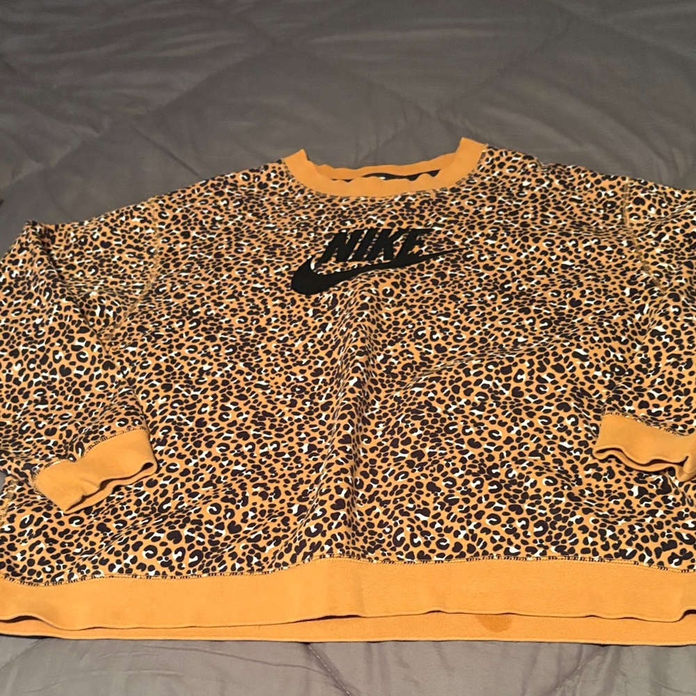 Nike Women’s Crewneck Sweater - Black and Tan Leopard Print